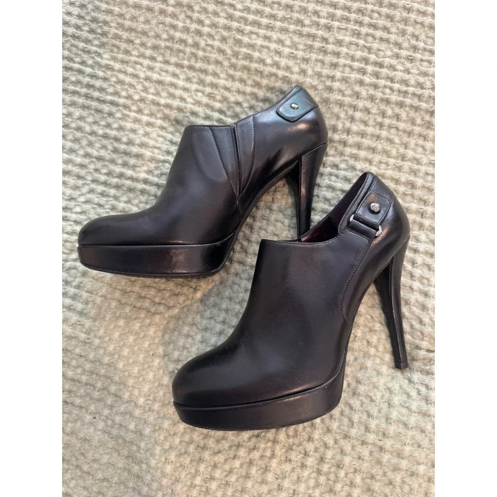 Stuart Weitzman Coverall Black Leather Platform Stiletto BootiesOW88613 7M. NWOT
